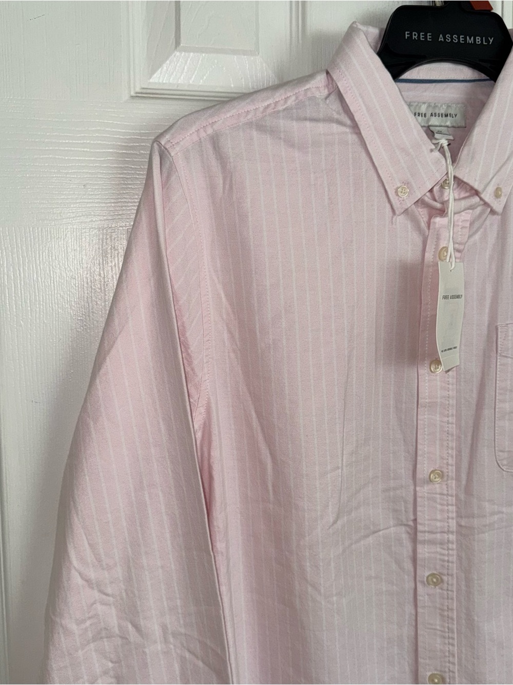 Free Assembly Oxford Shirt Pink Crystal Striped Button Down Cotton Spandex M NWT - Picture 9 of 16